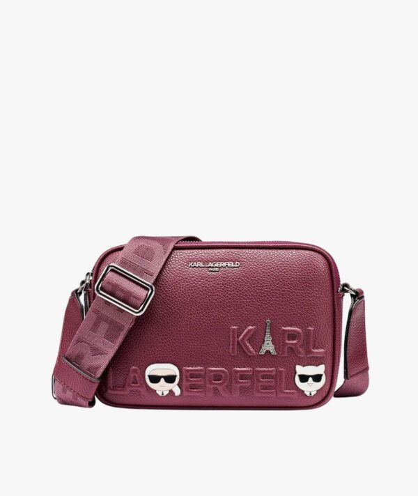 KARL LAGERFELD MAYBELLE CROSSBODY DEBOSS LOGO IN CHERRY PLUM