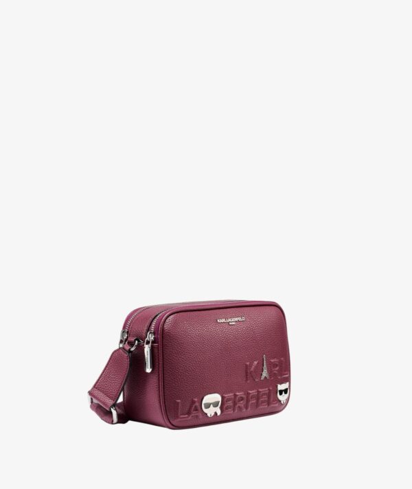 KARL LAGERFELD MAYBELLE CROSSBODY DEBOSS LOGO IN CHERRY PLUM
