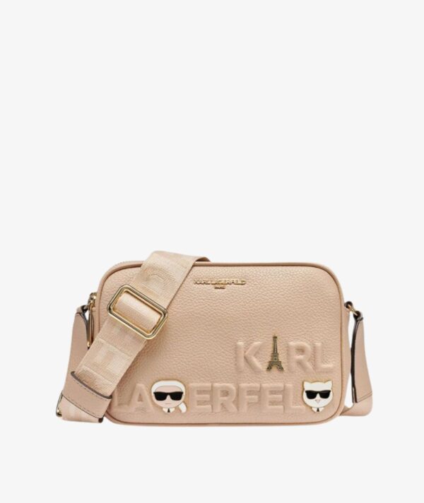 KARL LAGERFELD MAYBELLE CROSSBODY DEBOSS LOGO IN WHITE PEPPER