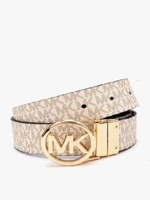 MICHAEL KORS REVERSIBLE MK LOGO LEATHER BELT IN VANILLA