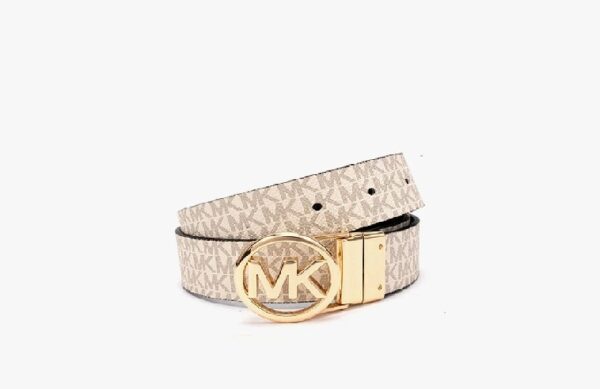 MICHAEL KORS REVERSIBLE MK LOGO LEATHER BELT IN VANILLA