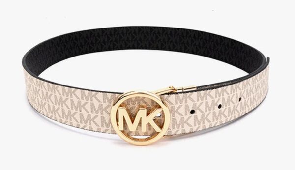 MICHAEL KORS REVERSIBLE MK LOGO LEATHER BELT IN VANILLA