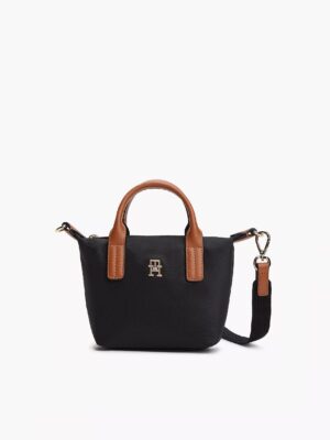 TOMMY HILFIGER MONOGRAM MICRO TOTE BAG IN BLACK