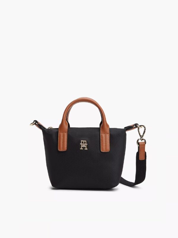 TOMMY HILFIGER MONOGRAM MICRO TOTE BAG IN BLACK