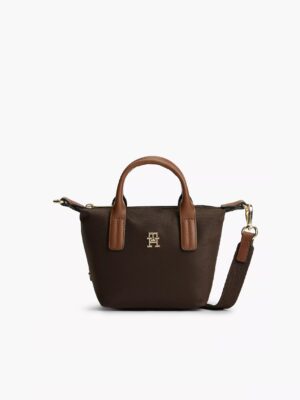 TOMMY HILFIGER MONOGRAM MICRO TOTE BAG IN BRWON