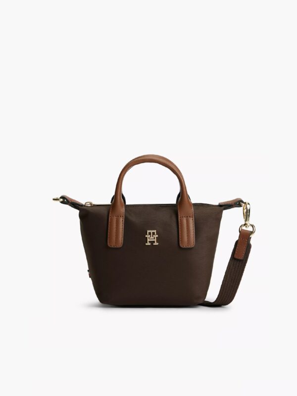 TOMMY HILFIGER MONOGRAM MICRO TOTE BAG IN BRWON