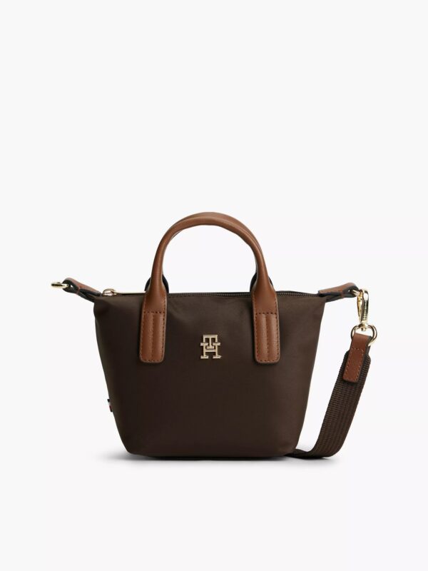 TOMMY HILFIGER MONOGRAM MICRO TOTE BAG IN BRWON