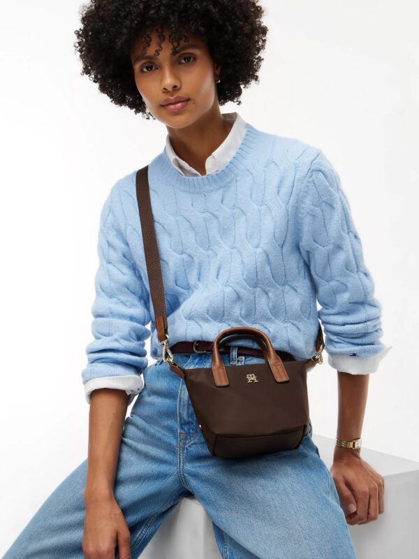 TOMMY HILFIGER MONOGRAM MICRO TOTE BAG IN BRWON