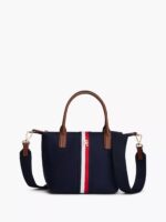 TOMMY HILFIGER MONOGRAM SIGNATURE STRIPE MINI TOTE BAG IN SPACE BLUE