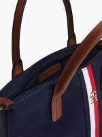 TOMMY HILFIGER MONOGRAM SIGNATURE STRIPE MINI TOTE BAG IN SPACE BLUE