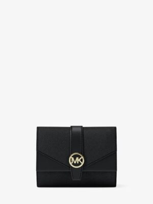 Michael Kors Greenwich Medium Saffiano Leather Trifold Wallet in Black