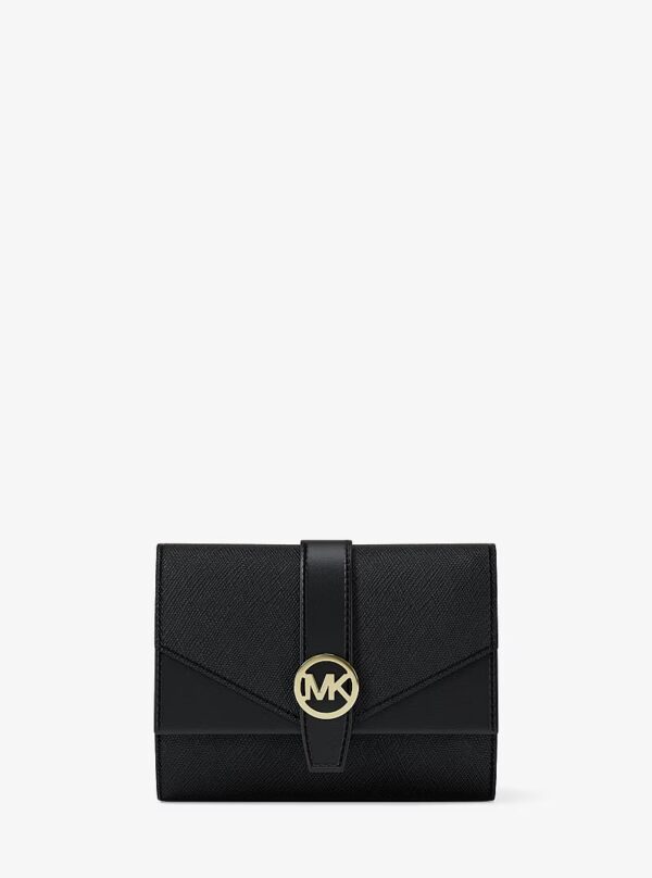 Michael Kors Greenwich Medium Saffiano Leather Trifold Wallet in Black